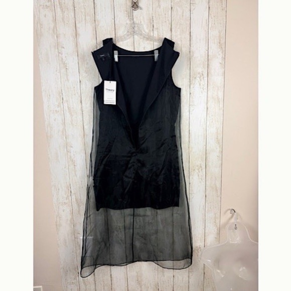 Theory Organza Layer Mini Shift Dress Sleeveless Black Size 6 Defects - Picture 8 of 13